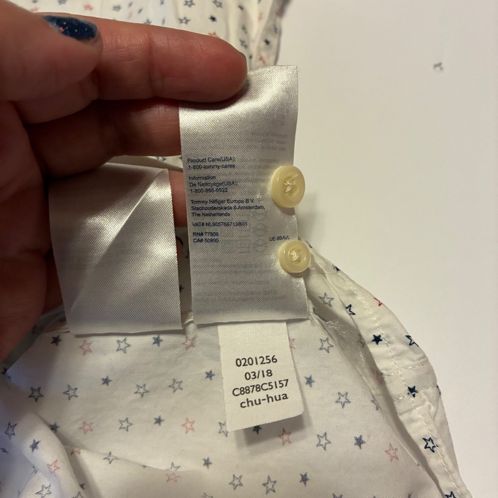 Tommy Hilfiger Button Down Shirt Star Print Short Sleeve L/G White 100% Cotton - Picture 9 of 9